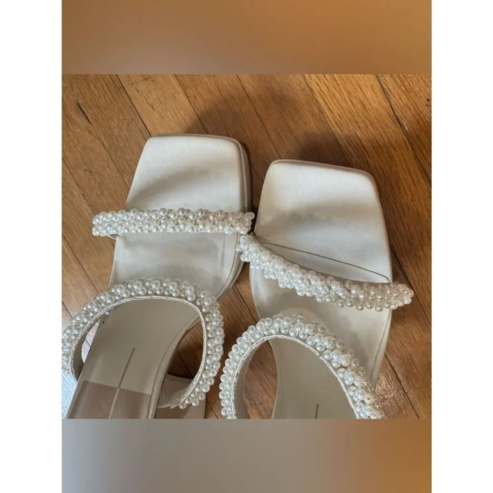 Dolce Vita Ariele Imitation Pearl Embellished Cream Platform Heel Sandals 11